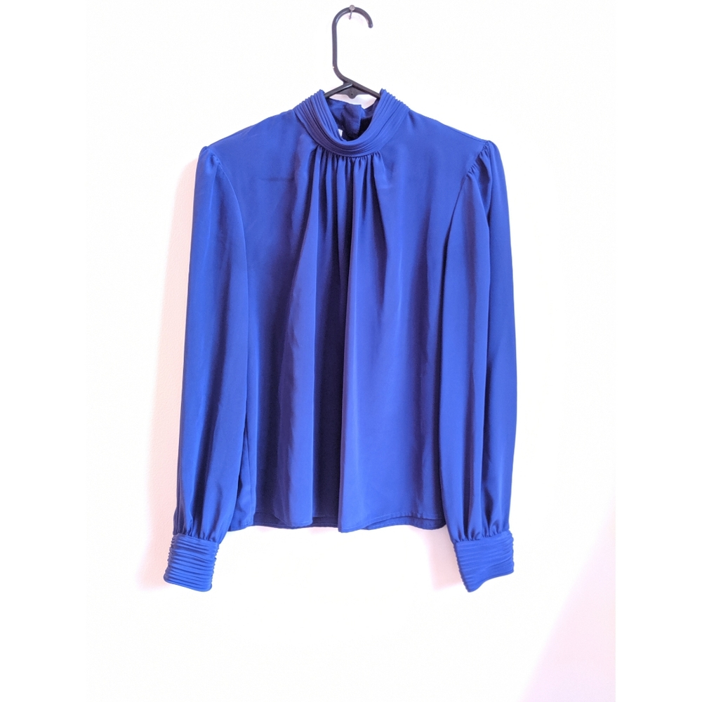 Vintage 90s Cobalt/Electric Blue High Neck Blouse - Picture 1 of 8
